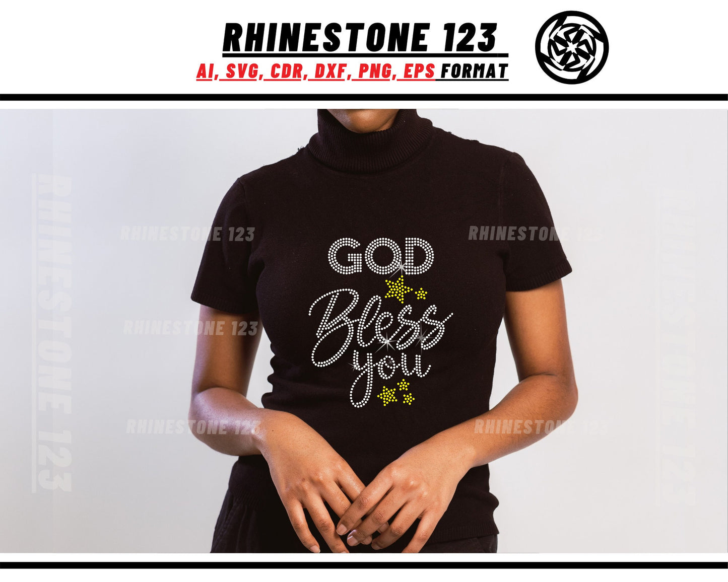 God Bless You Rhinestone Template, Rhinestone File for SS10, Rhinestone SVG, cricut, silhouette, PNG, AI, cdr, dxf, eps