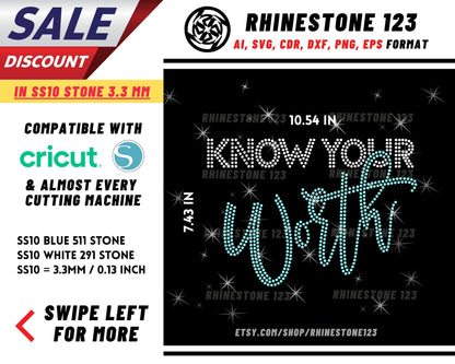 Know Your Worth Rhinestone Template, Rhinestone File for SS10, Rhinestone SVG, cricut, silhouette, PNG, AI, cdr, dxf, eps