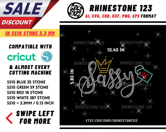 Crowned Sassy Rhinestone Template, Rhinestone File for SS10, Rhinestone SVG, cricut, silhouette, PNG, AI, cdr, dxf, eps