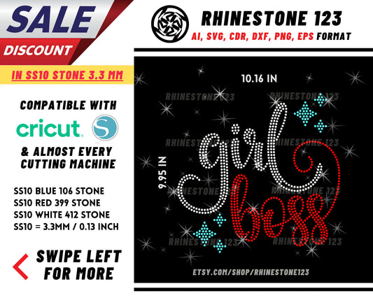 Sparkling Girl Boss Rhinestone Template for Cricut rhinestone template material rhinestone SS10 Instant Download File svg eps png dxf ai cdr