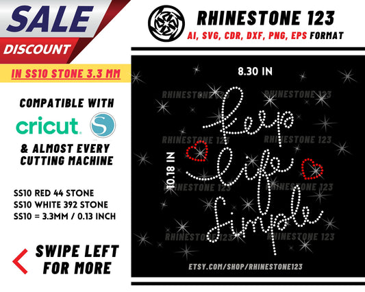 Keep Life Simple Rhinestone Template for Cricut rhinestone template material rhinestone SS10 Instant Download File svg eps png dxf ai cdr