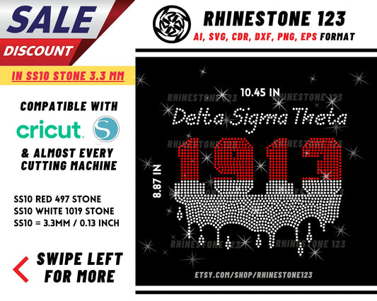 Delta 1913 Drip Rhinestone Template for Cricut rhinestone template material rhinestone SS10 Instant Download File svg eps png dxf Sorority