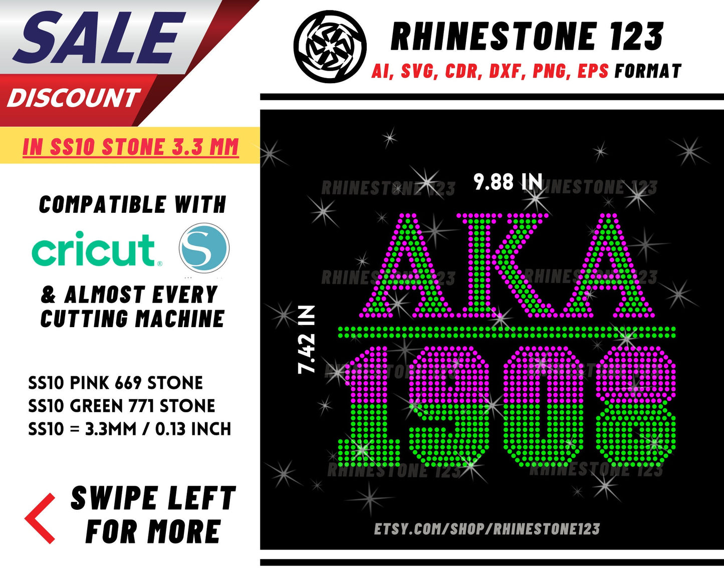 Alpha Kappa 1908 Aka Rhinestone Template, Rhinestone SVG, cricut, silhouette, Rhinestone File for SS10, PNG, AI, cdr, dxf, eps Sorority