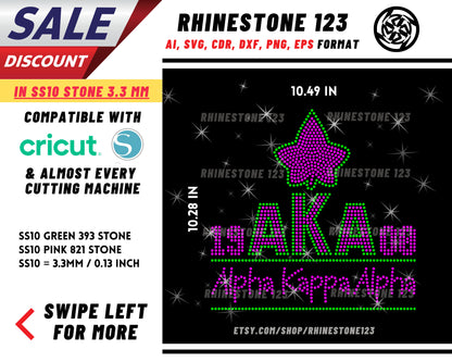 Aka Ivy Leaf Alpha Kappa Alpha Rhinestone Template, Rhinestone SVG, cricut, silhouette, Rhinestone File for SS10, PNG, AI, cdr, dxf, eps