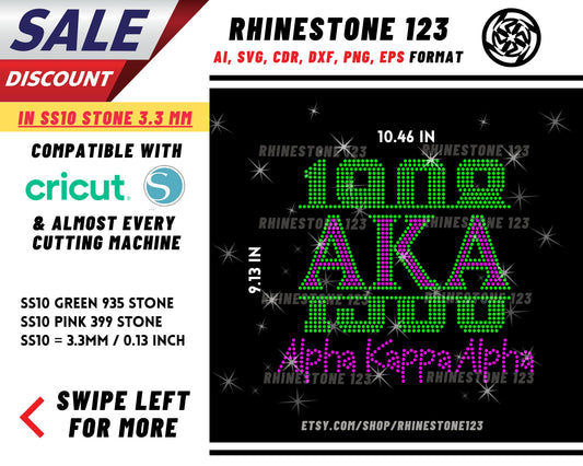 Aka Alpha Kappa Alpha 1908 Cutting Rhinestone Template, cricut, silhouette, Rhinestone SVG, Rhinestone File for SS10, PNG, AI, cdr, dxf, eps