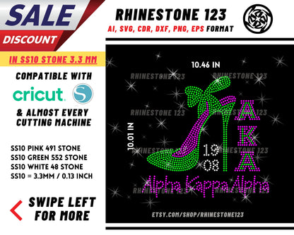 Aka Alpha Kappa Stiletto Rhinestone Template, Rhinestone SVG, cricut, silhouette, Rhinestone File for SS10, PNG, AI, cdr, dxf, eps, Sorority