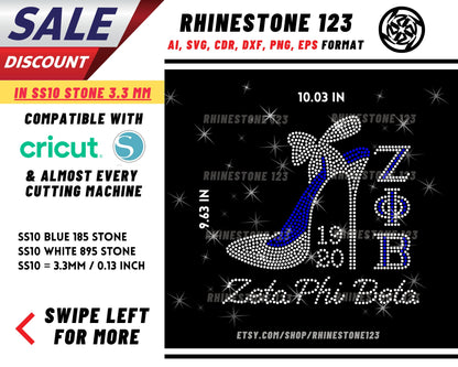 Zob Shoe Stiletto Rhinestone Template, cricut, silhouette, Rhinestone SVG, Rhinestone File for SS10, PNG, AI, cdr, dxf, eps, Sorority