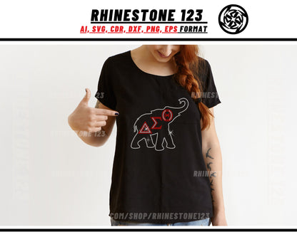 Aeo Sigma Theta Elephant Rhinestone Template, Rhinestone File for SS10, Rhinestone SVG, cricut, silhouette, PNG, AI, cdr, dxf, eps, Sorority