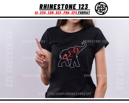 Aeo Sigma Theta Elephant Rhinestone Template, Rhinestone File for SS10, Rhinestone SVG, cricut, silhouette, PNG, AI, cdr, dxf, eps, Sorority