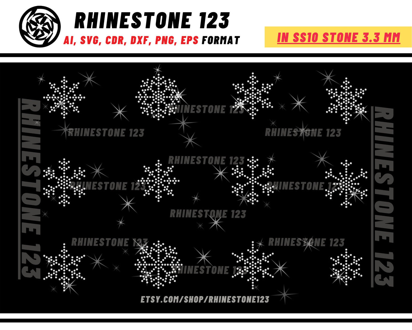 Snowflakes bundle 12 in 1 Rhinestone Template, Rhinestone SVG, cricut, silhouette, Rhinestone File for SS10, PNG, AI, cdr, dxf, eps