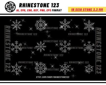 Snowflakes bundle 12 in 1 Rhinestone Template, Rhinestone SVG, cricut, silhouette, Rhinestone File for SS10, PNG, AI, cdr, dxf, eps