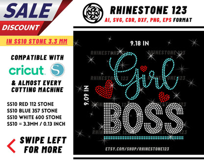 Girl Boss Rhinestone Template, Rhinestone File for SS10, Rhinestone SVG, cricut, silhouette, PNG, AI, cdr, dxf, eps