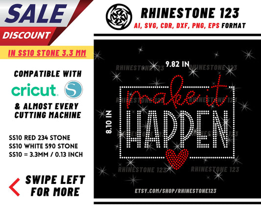 Make it Happen Rhinestone Template, Rhinestone SVG, cricut, silhouette, Rhinestone File for SS10, PNG, AI, cdr, dxf, eps