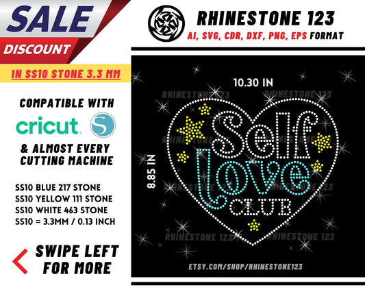 Self Love Club Rhinestone Template, cricut, silhouette, Rhinestone SVG, Rhinestone File for SS10, PNG, AI, cdr, dxf, eps