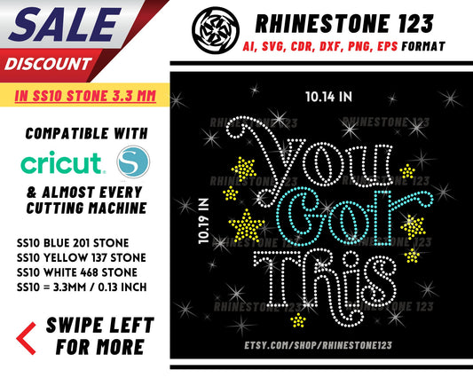 Retro You Got This Rhinestone Template, cricut, silhouette, Rhinestone SVG, Rhinestone File for SS10, PNG, AI, cdr, dxf, eps