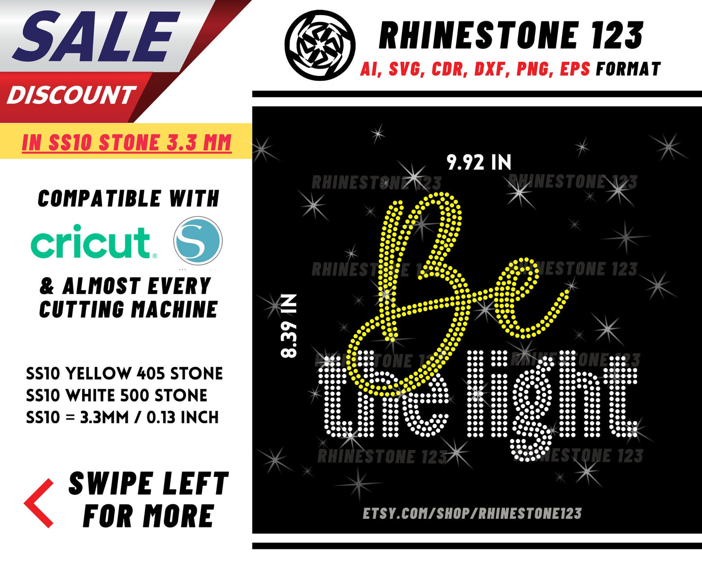 Be Light Rhinestone Template, Rhinestone SVG, cricut, silhouette, Rhinestone File for SS10, PNG, AI, cdr, dxf, eps