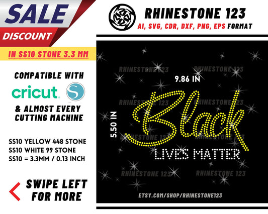 Black Life Matters Rhinestone Template, Rhinestone SVG, cricut, silhouette, Rhinestone File for SS10, PNG, AI, cdr, dxf, eps