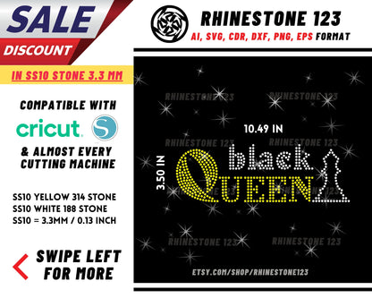 Black Queen Rhinestone Template, Rhinestone SVG, cricut, silhouette, Rhinestone File for SS10, PNG, AI, cdr, dxf, eps