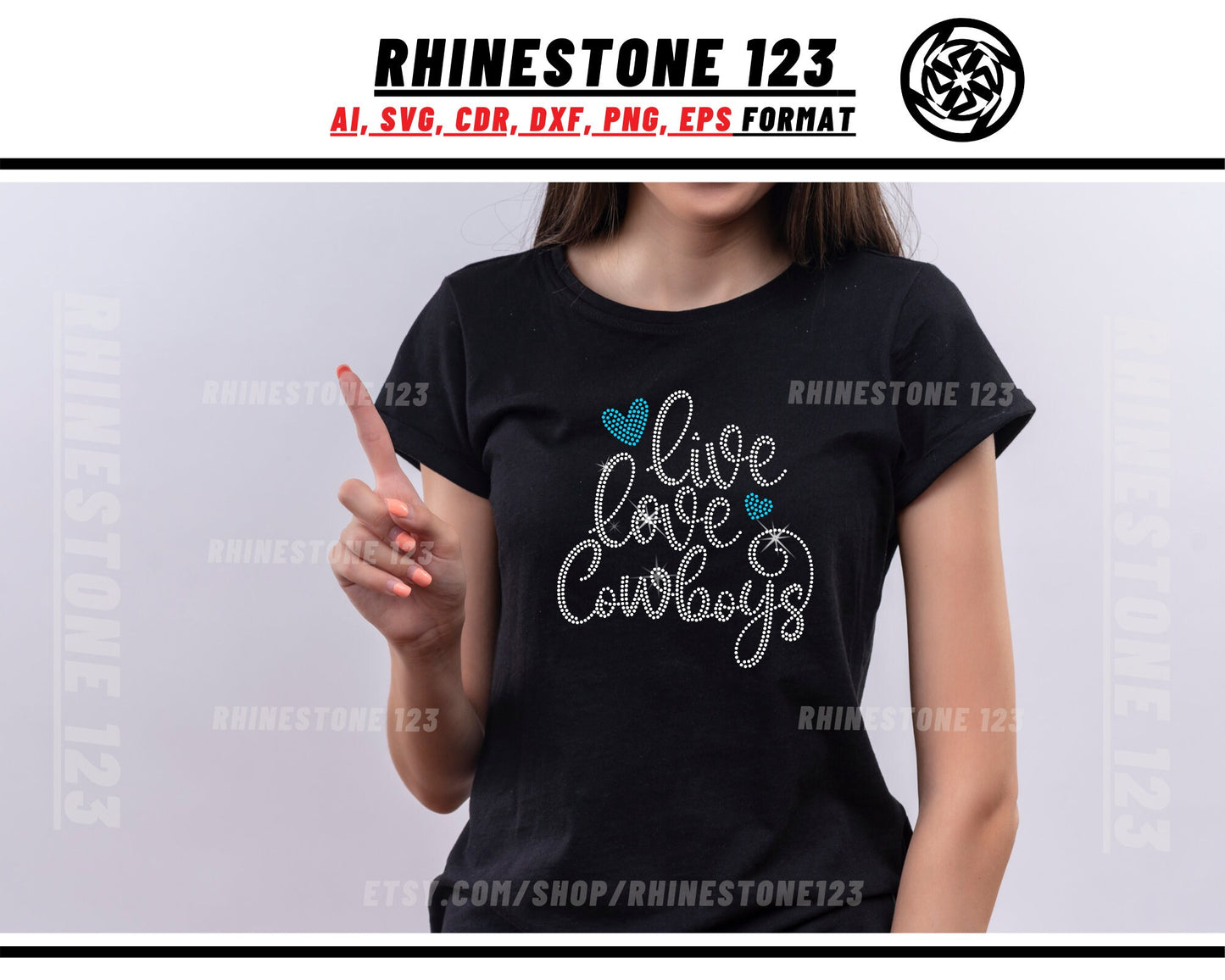 Live Love Cowboys Rhinestone Template, cricut, silhouette, Rhinestone SVG, Rhinestone File for SS10, PNG, AI, cdr, dxf, eps