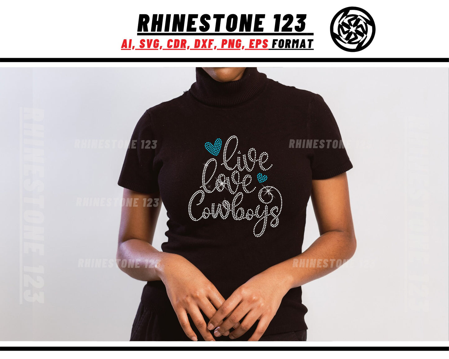 Live Love Cowboys Rhinestone Template, cricut, silhouette, Rhinestone SVG, Rhinestone File for SS10, PNG, AI, cdr, dxf, eps