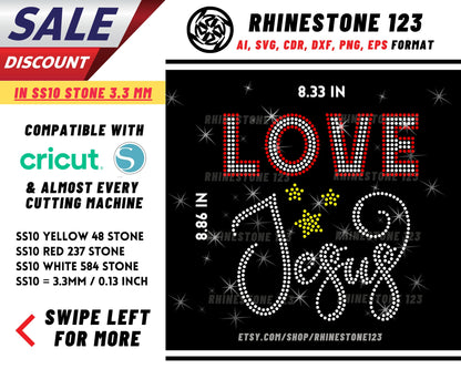 Love Jesus Rhinestone Template, cricut, silhouette, Rhinestone SVG, Rhinestone File for SS10, PNG, AI, cdr, dxf, eps