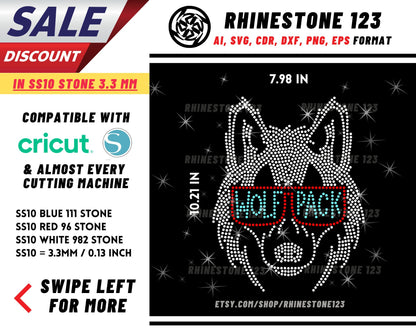 Wolf Pack Rhinestone Template, cricut, silhouette, Rhinestone SVG, Rhinestone File for SS10, PNG, AI, cdr, dxf, eps