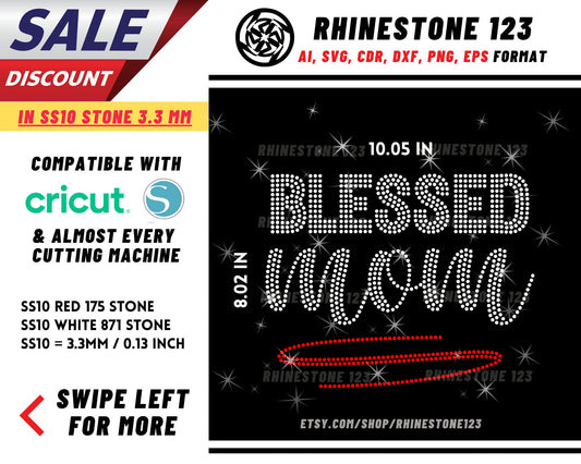 Blessed Mom Rhinestone Template, Rhinestone File for SS10, Rhinestone SVG, cricut, silhouette, PNG, AI, cdr, dxf, eps