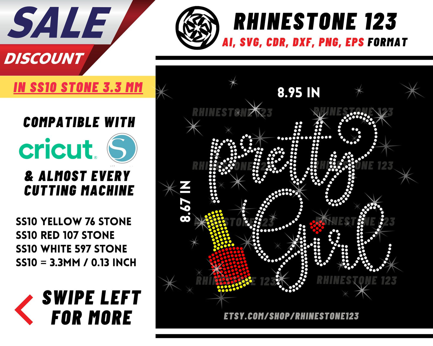 Pretty Girl Rhinestone Template, Rhinestone File for SS10, Rhinestone SVG, cricut, silhouette, PNG, AI, cdr, dxf, eps