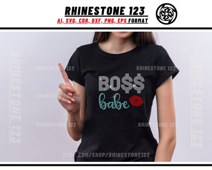 Dollar Symbol Boss Babe Rhinestone Template, Rhinestone File for SS10, Rhinestone SVG, cricut, silhouette, PNG, AI, cdr, dxf, eps