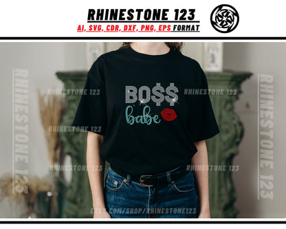 Dollar Symbol Boss Babe Rhinestone Template, Rhinestone File for SS10, Rhinestone SVG, cricut, silhouette, PNG, AI, cdr, dxf, eps