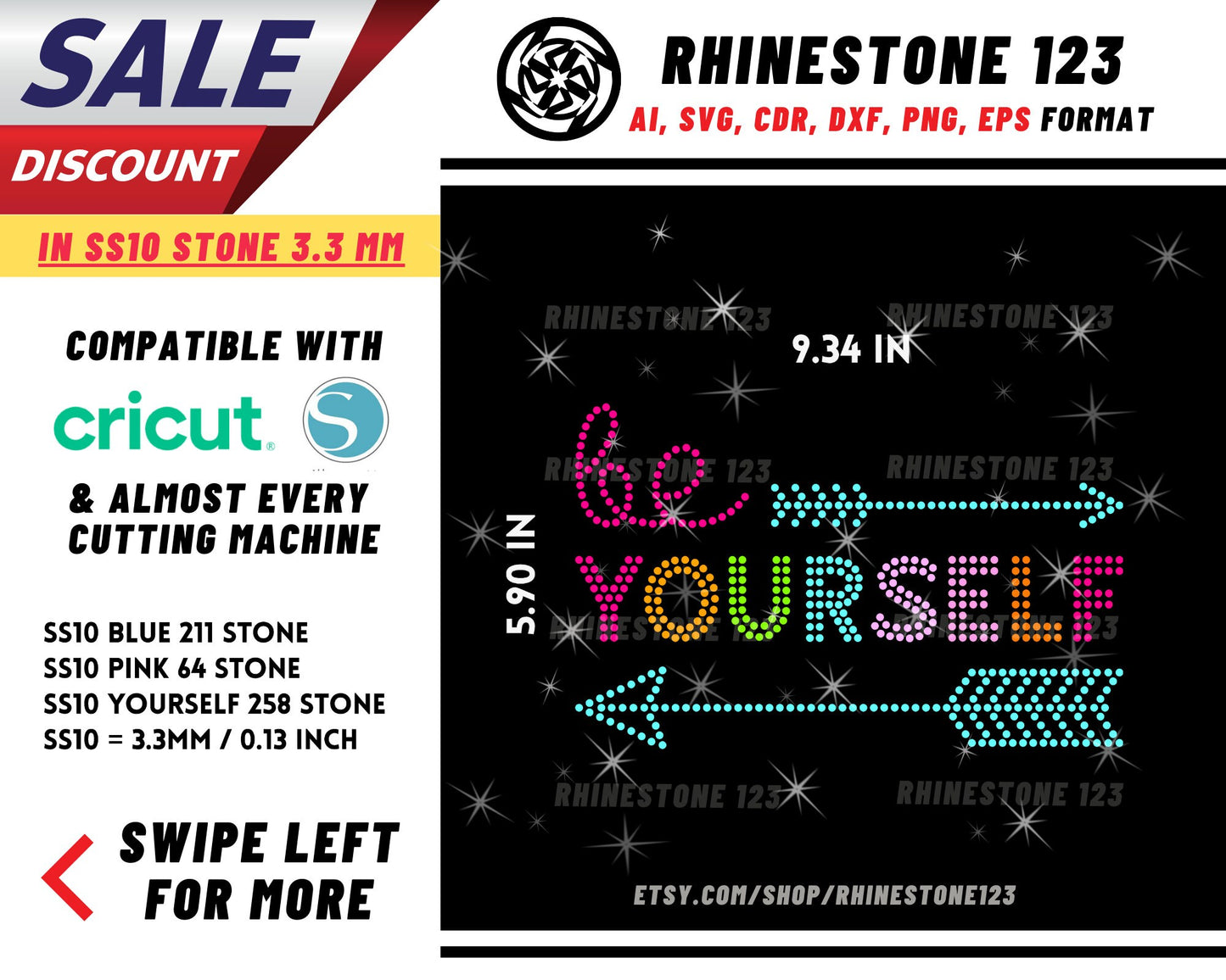 Colorful Be Yourself Rhinestone Template, Rhinestone File for SS10, Rhinestone SVG, cricut, silhouette, PNG, AI, cdr, dxf, eps