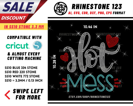 Hot Mess Rhinestone Template, Rhinestone File for SS10, Rhinestone SVG, cricut, silhouette, PNG, AI, cdr, dxf, eps