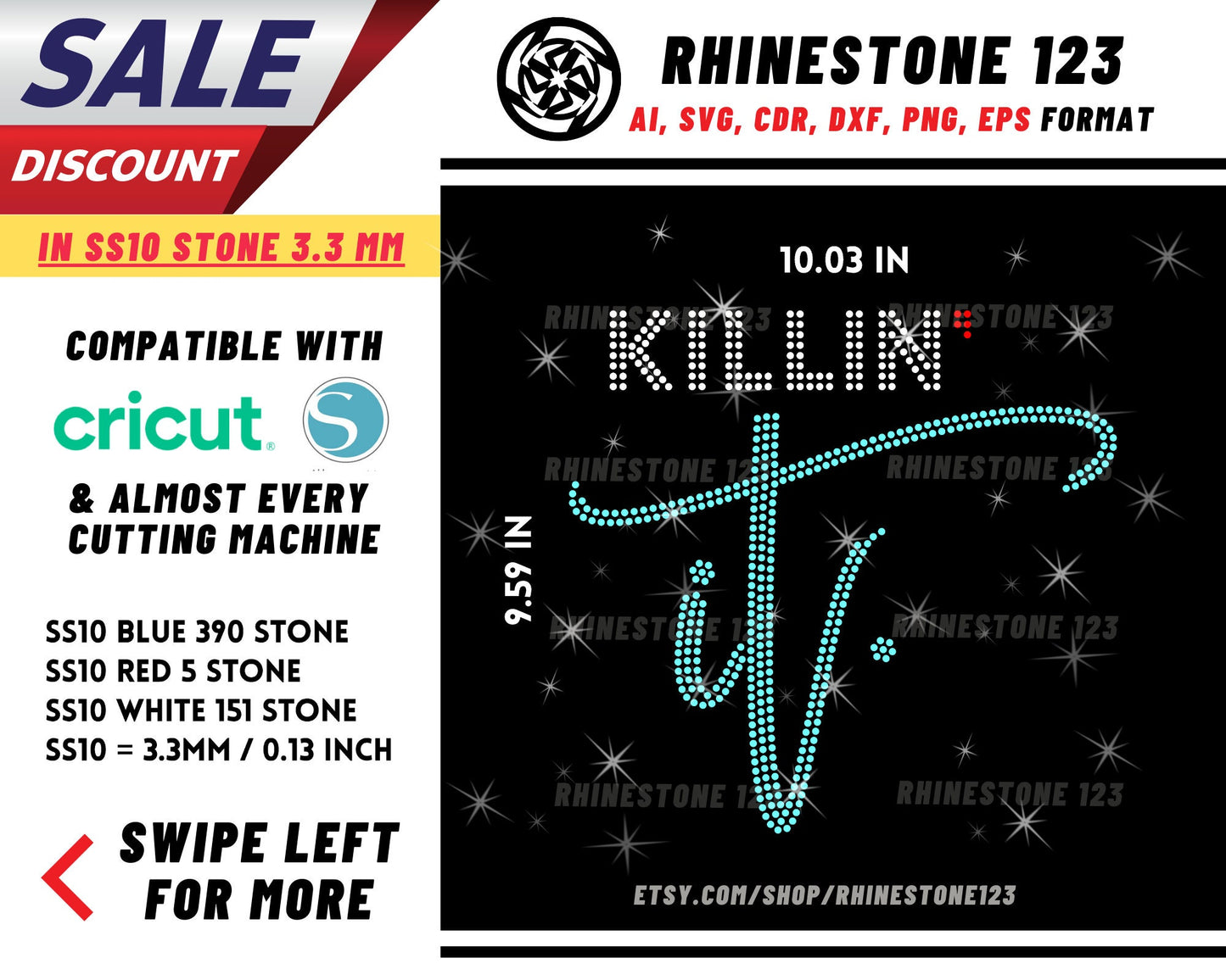 Killing it Rhinestone Template, Rhinestone File for SS10, Rhinestone SVG, cricut, silhouette, PNG, AI, cdr, dxf, eps