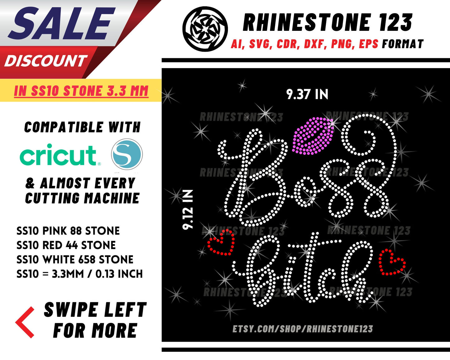 Boss Bitch Rhinestone Template, cricut, silhouette, Rhinestone SVG, Rhinestone File for SS10, PNG, AI, cdr, dxf, eps