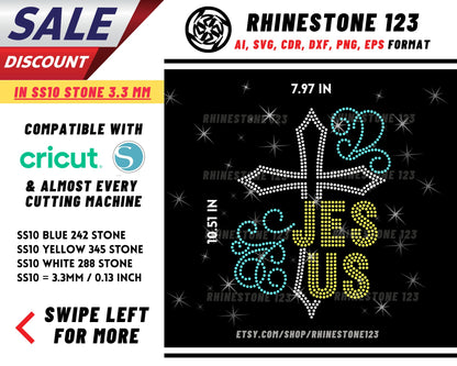 Christ Cross Symbol Jesus Rhinestone Template, cricut, silhouette, Rhinestone SVG, Rhinestone File for SS10, PNG, AI, cdr, dxf, eps