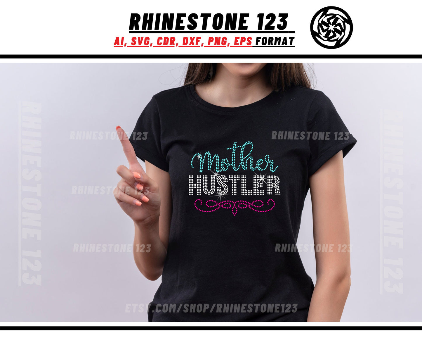 Mother Hustler Rhinestone Template, cricut, silhouette, Rhinestone SVG, Rhinestone File for SS10, PNG, AI, cdr, dxf, eps