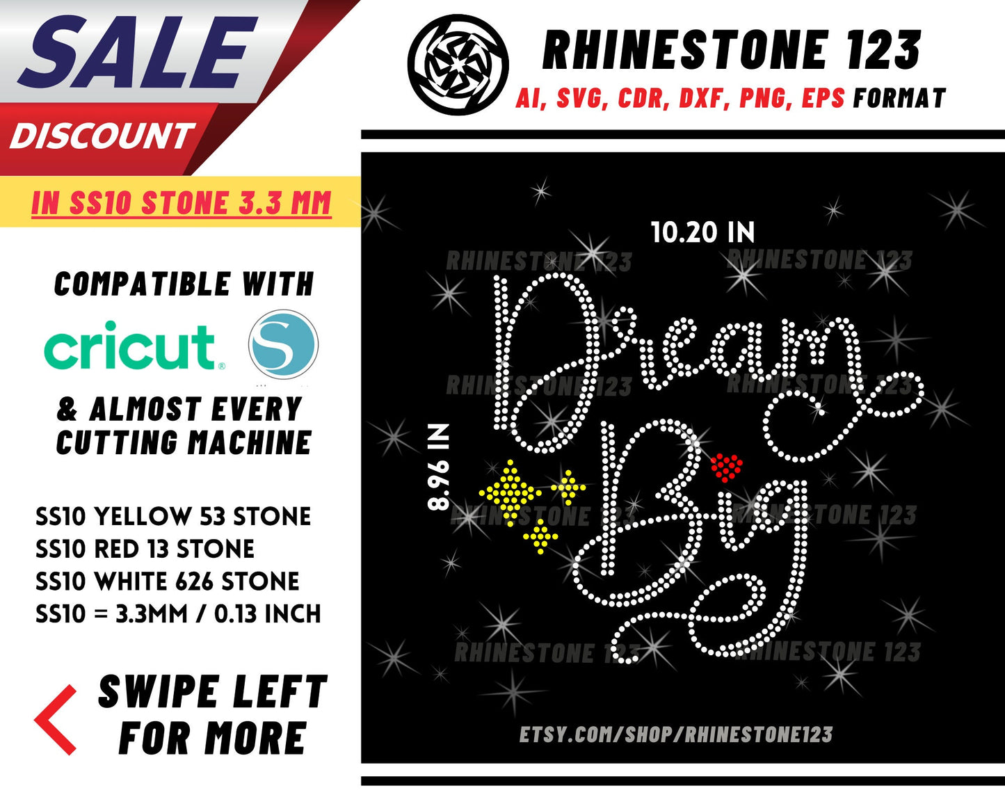 Dream Big Rhinestone Template for Cricut rhinestone template material rhinestone SS10 Instant Download File svg eps png dxf ai cdr