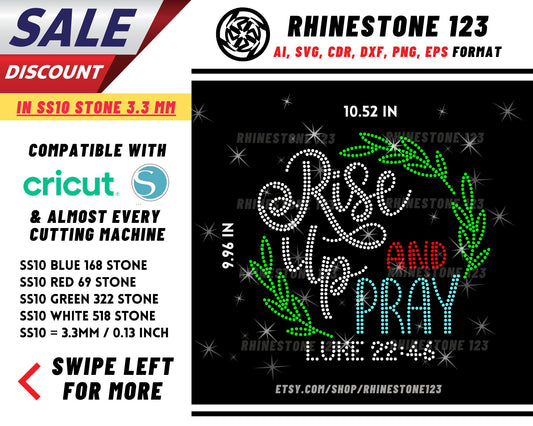 Rise Up And Pray Rhinestone Template for Cricut rhinestone template material rhinestone SS10 Instant Download File svg eps png dxf ai cdr