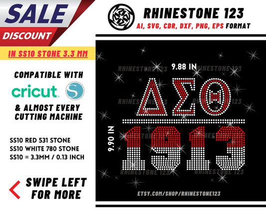 Delta Sigma Theta Aeo 1913 Rhinestone Template, Rhinestone SVG, cricut, silhouette, Rhinestone File for SS10, PNG, AI, cdr, dxf eps Sorority