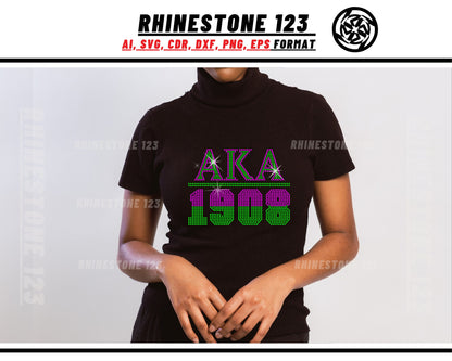 Alpha Kappa 1908 Aka Rhinestone Template, Rhinestone SVG, cricut, silhouette, Rhinestone File for SS10, PNG, AI, cdr, dxf, eps Sorority