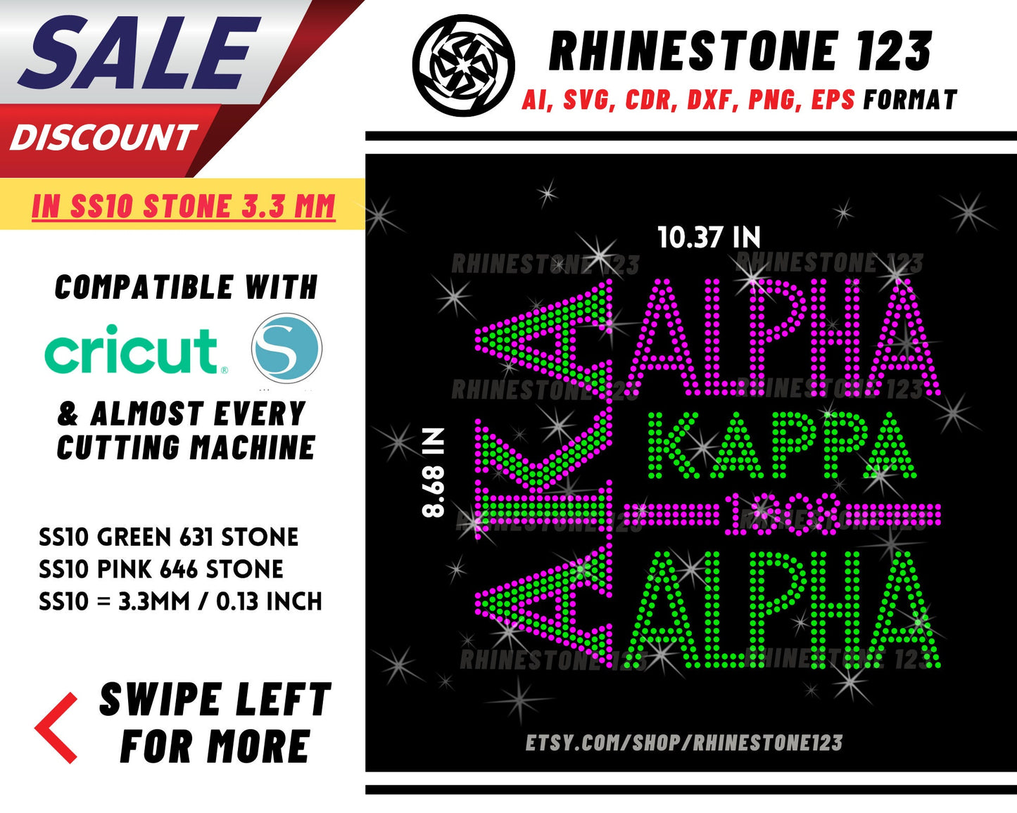 AKa 1908 Alpha Rhinestone Template, Rhinestone SVG, cricut, silhouette, Rhinestone File for SS10, PNG, AI, cdr, dxf, eps Sorority