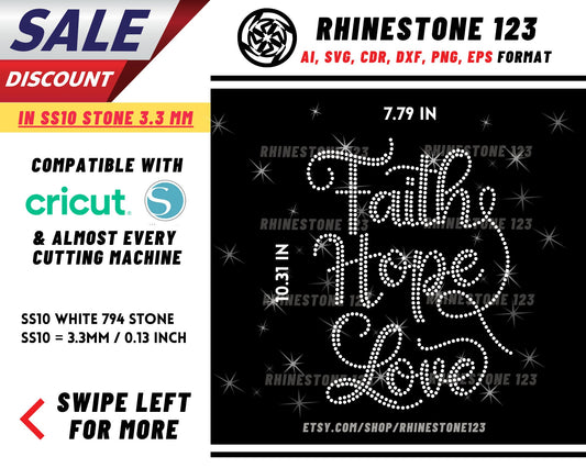 Faith Hope Love Rhinestone Template, Rhinestone File for SS10, Rhinestone SVG, cricut, silhouette, PNG, AI, cdr, dxf, eps