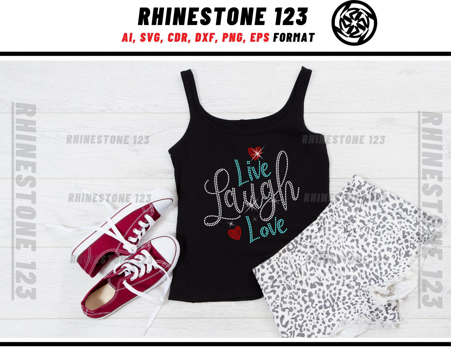 Live Laugh Love Rhinestone Template, Rhinestone SVG, cricut, silhouette, Rhinestone File for SS10, PNG, AI, cdr, dxf, eps