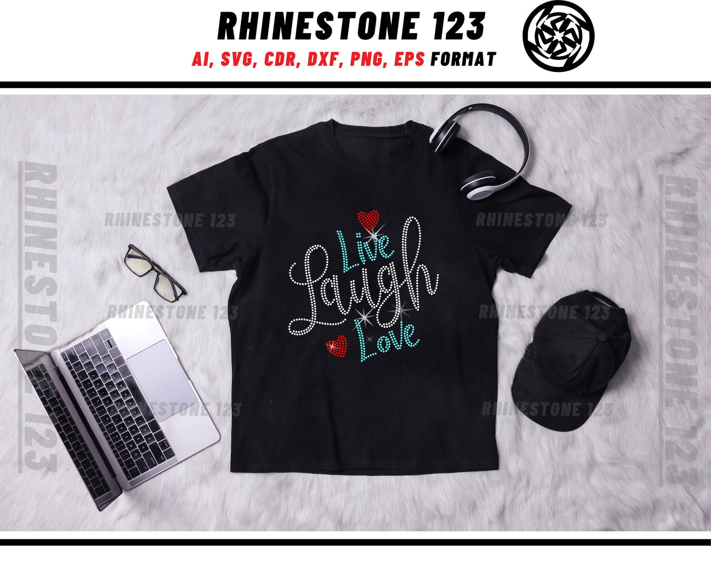 Live Laugh Love Rhinestone Template, Rhinestone SVG, cricut, silhouette, Rhinestone File for SS10, PNG, AI, cdr, dxf, eps