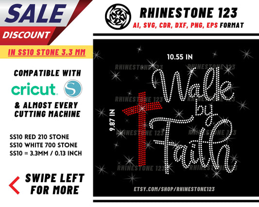 Cross Symbol Walk By Faith Rhinestone Template, Rhinestone File for SS10, Rhinestone SVG, cricut, silhouette, PNG, AI, cdr, dxf, eps