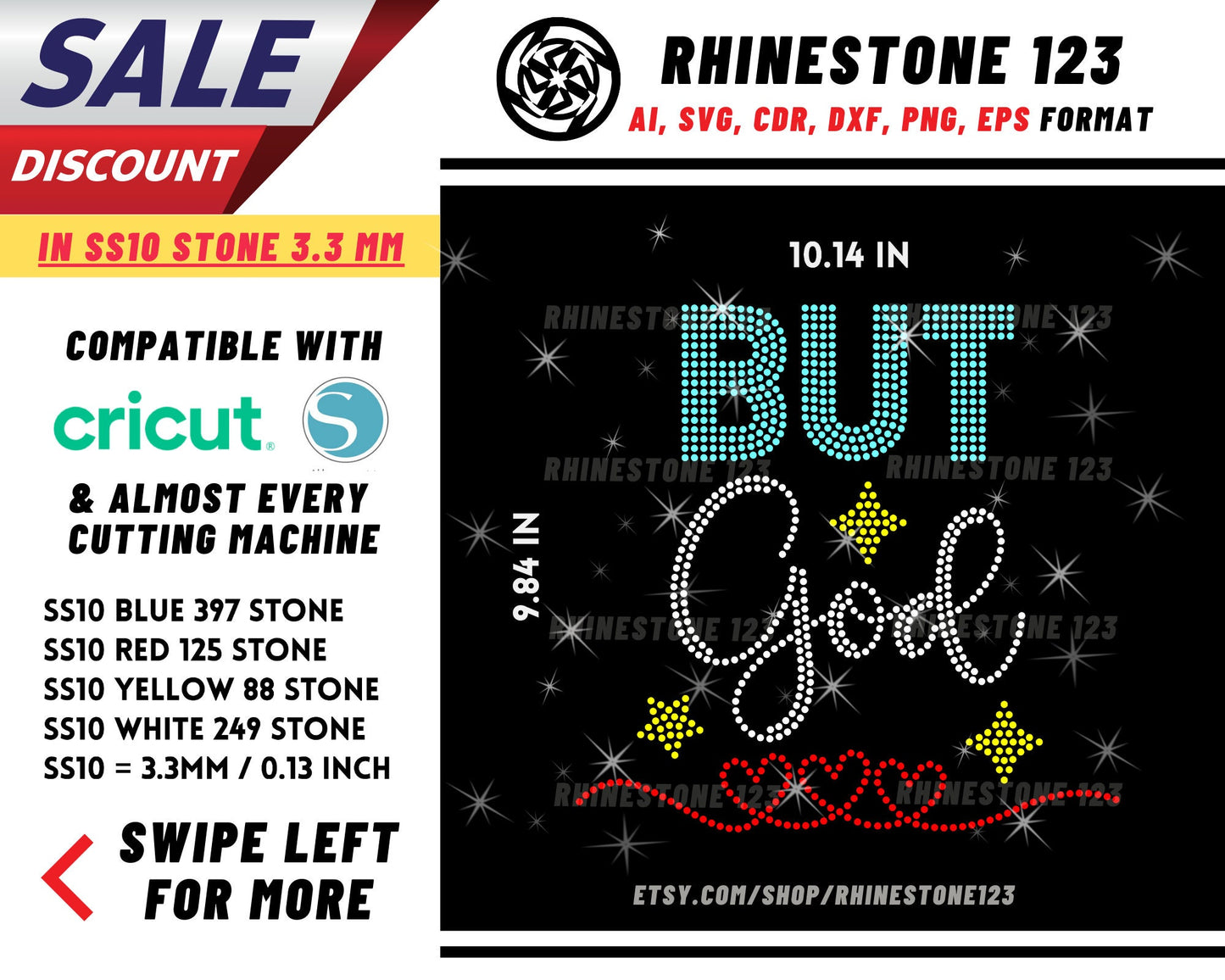 But God Rhinestone Template, cricut, silhouette, Rhinestone SVG, Rhinestone File for SS10, PNG, AI, cdr, dxf, eps