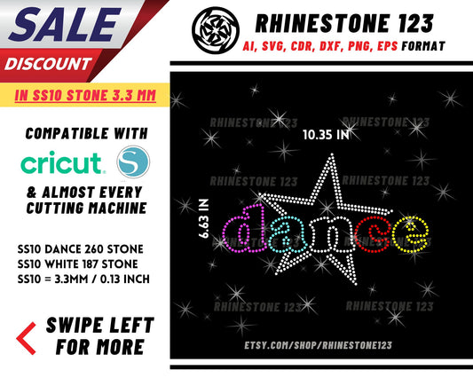 Star Dance Rhinestone Template, Rhinestone SVG, cricut, silhouette, Rhinestone File for SS10, PNG, AI, cdr, dxf, eps