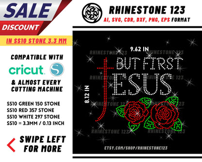 But First Jesus Rhinestone Template, Rhinestone SVG, cricut, silhouette, Rhinestone File for SS10, PNG, AI, cdr, dxf, eps