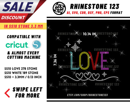 Love Rhinestone Template, Rhinestone SVG, cricut, silhouette, Rhinestone File for SS10, PNG, AI, cdr, dxf, eps