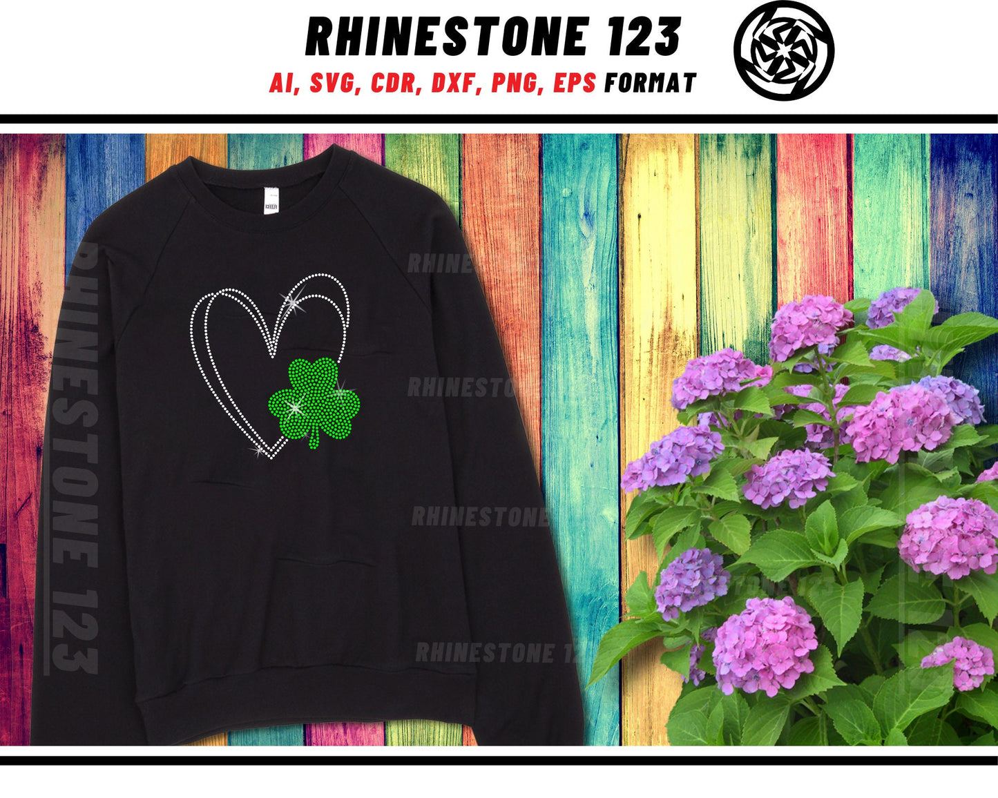 St Patricks Day Heart Clove Rhinestone Template, cricut, silhouette, Rhinestone SVG, Rhinestone File for SS10, PNG, AI, cdr, dxf, eps